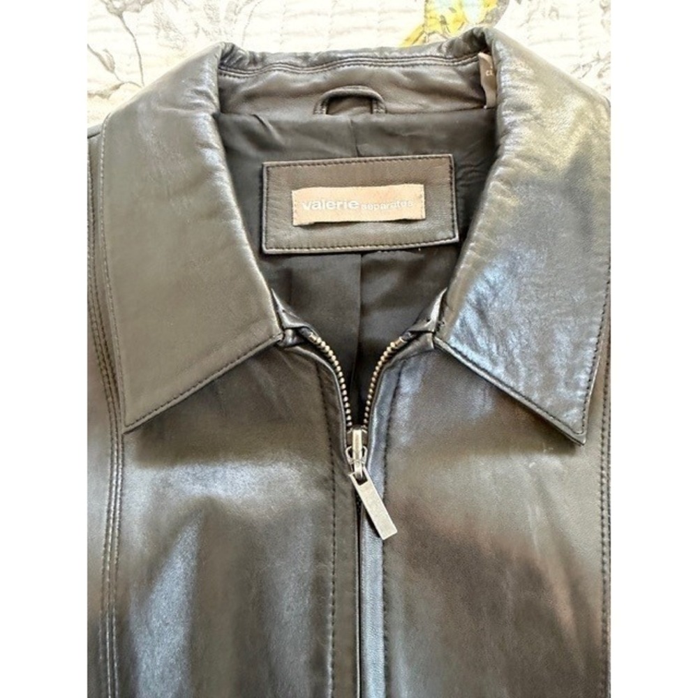 Vintage Y2K Womens Black Lambskin Leather Zip Jacket Size L Moto Minimalist